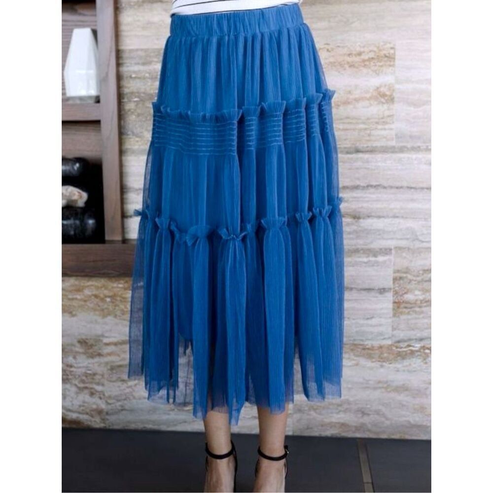 Annie Wear Royal Blue Tulle Tiered Midi Skirt Mesh Balletcore Princess Flowy NWT - Picture 16 of 16
